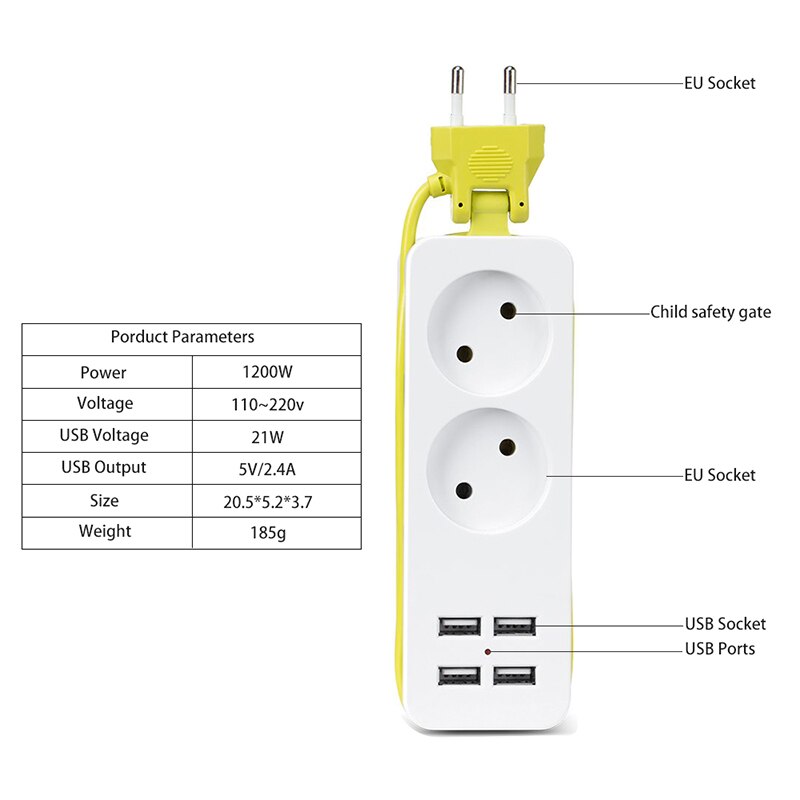 Przenośna listwa zasilająca przenośne gniazdko przedłużające z 4 ładowarką naścienna na USB inteligentne gniazdo pulpitu EU wtyczka