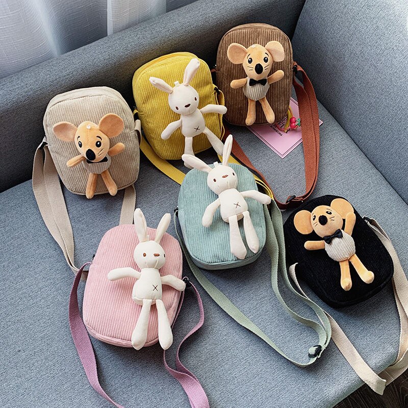 Leuke Meisjes Kleine Portemonnee Corduroy Bunny Mouse Kinderen Schoudertas Baby Jongens Crossbody Tassen Prinses Accessoires