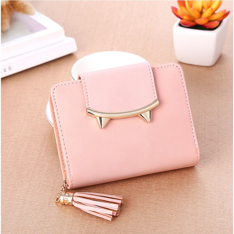 Cute Mini Wallets Women Magnetic Buckle Short Wallet Credit Card Holder Clutch Tassel Purse With Zipper Coin Pocket A2