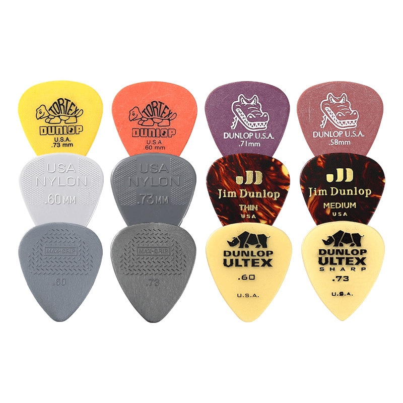 12 stk/sæt originale dunlop akustiske guitar picks plectrum nylon celluloid elektrisk glat guitar pick tilbehør