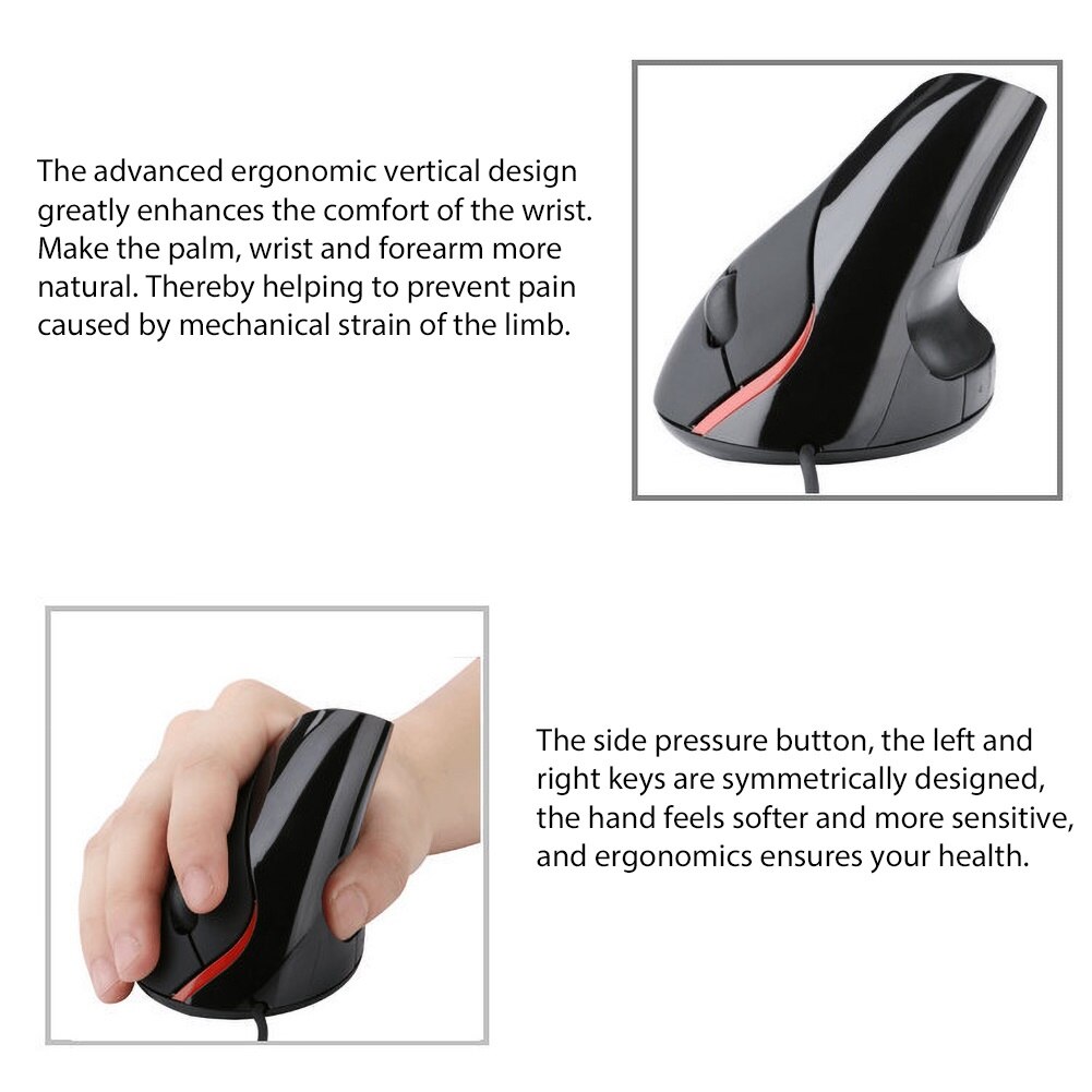 Portable 5D Wired Optical Gaming Mouse With USB 1200DPI 2.4GH Ergonomic Upright Right Hand Vertical Mouse For PC Computer Laptop