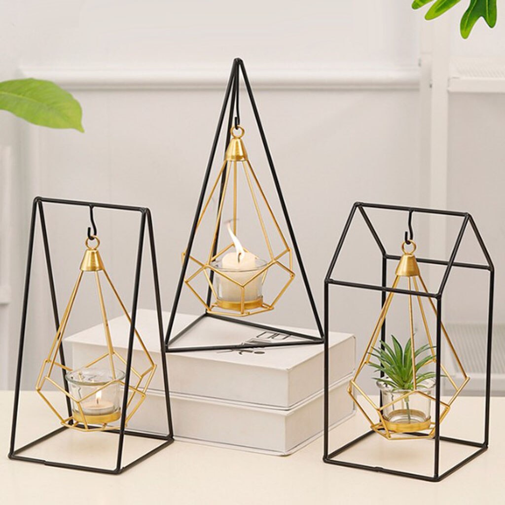 Nordic Stijl Ijzer Geometrische Kandelaars Glas Theelichthouder Thuis Versieren Metal Ambachten Wedding Party Decoratie