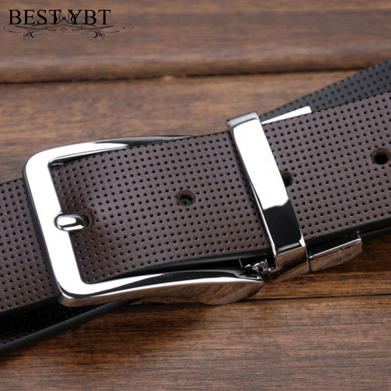 Best YBT Men Imitation Leather Belt Alloy Pin buckle Belt Rotating Buckle Simple Retro Wild Business Young Double-sided Belt