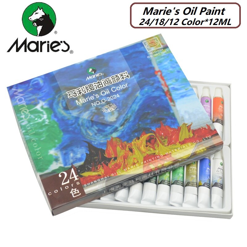 Maries art olie maling sæt 12/18/24 farver 12ml pigment stærk dækning børn studerende maler