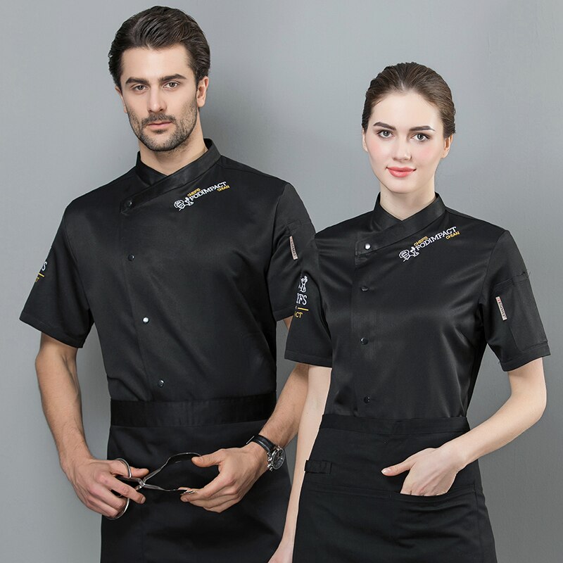 Unisex Chef Uniform Tops Short Sleeve Kitchen Workwear Waiter Waitress Baking Clothes Catering Hotel Restaurant Overalls