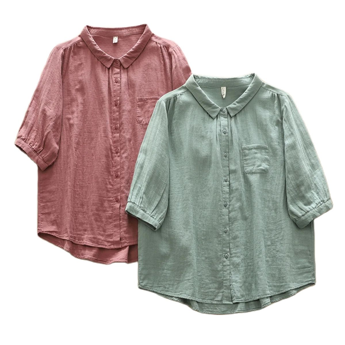 Neue Frühling Baumwolle Garn solide verlieren Hemd Frauen Revers Kurzarm oben Mädchen retro ol Pendel blusen 2024 Sommer t45449qc