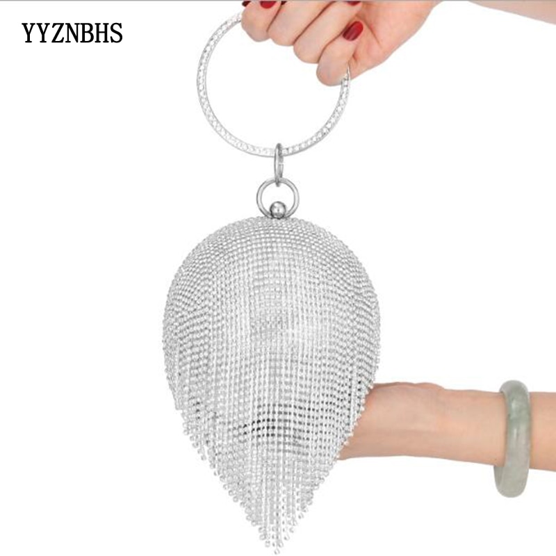 Gylden diamant kvast kvinder fest metal krystal clutches aftentaske bryllupstaske brude luksus håndtaske sort sølv clutch pung