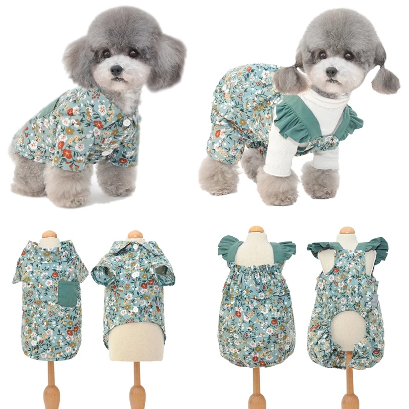summer pet dog overalls small dogs clothing puppy hanbok puppy south korea floral shirt overalls schnauzer maltese teddy outfit