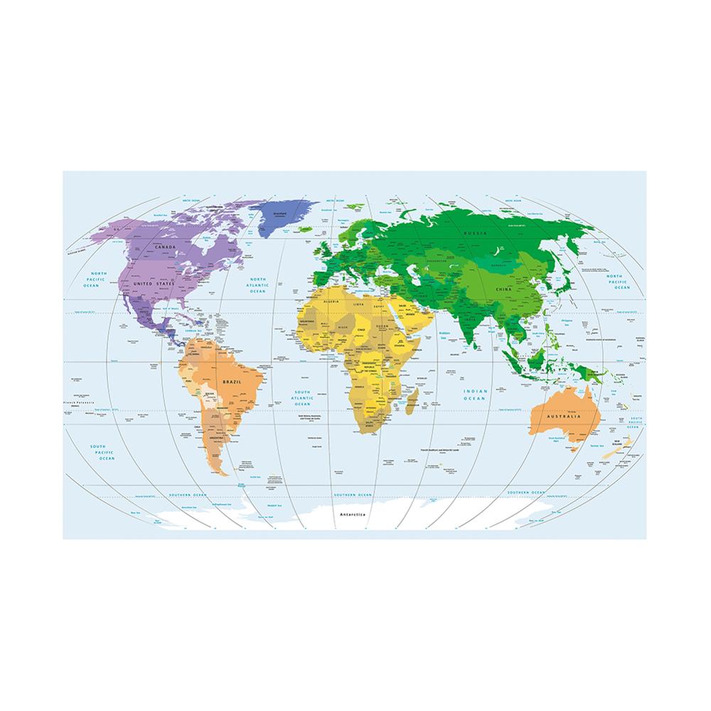 150x225cm Non-woven World Map Mercator Projection Without National Flags For Education And Culture