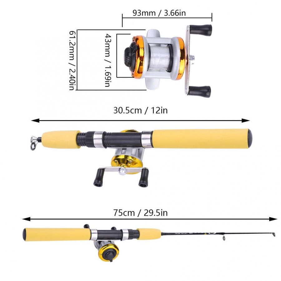 Bærbart fiskesæt guld / blå fiskerulle +55/65/75cm teleskopisk fiskestang lysende rejesæt udendørs grej tilbehør