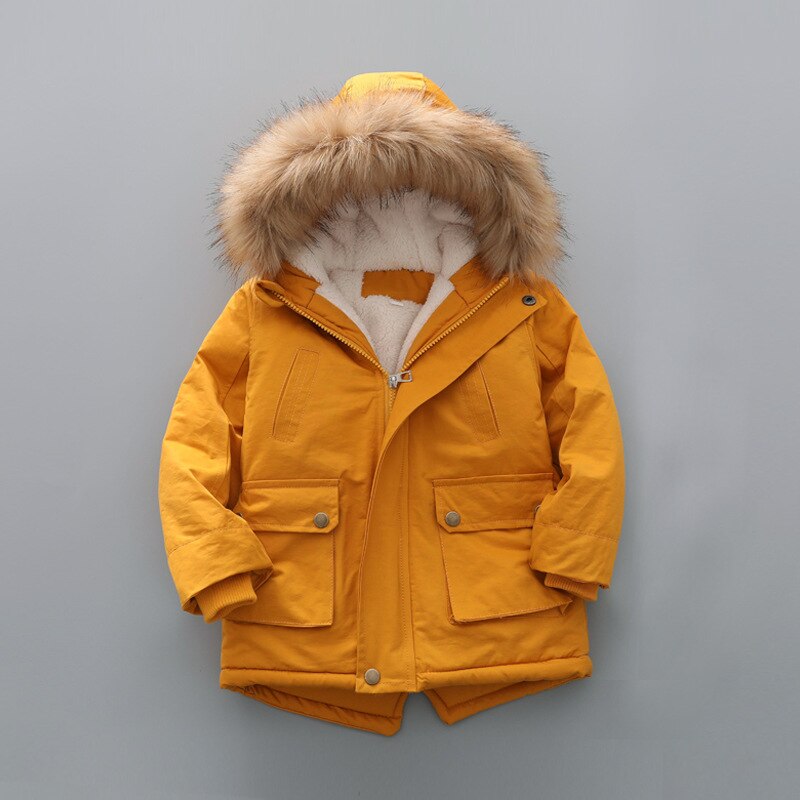 Chaquetas de invierno para niños, ropa para niños, abrigos y chaquetas, Cuello de piel, novedad de: yellow / 5 años