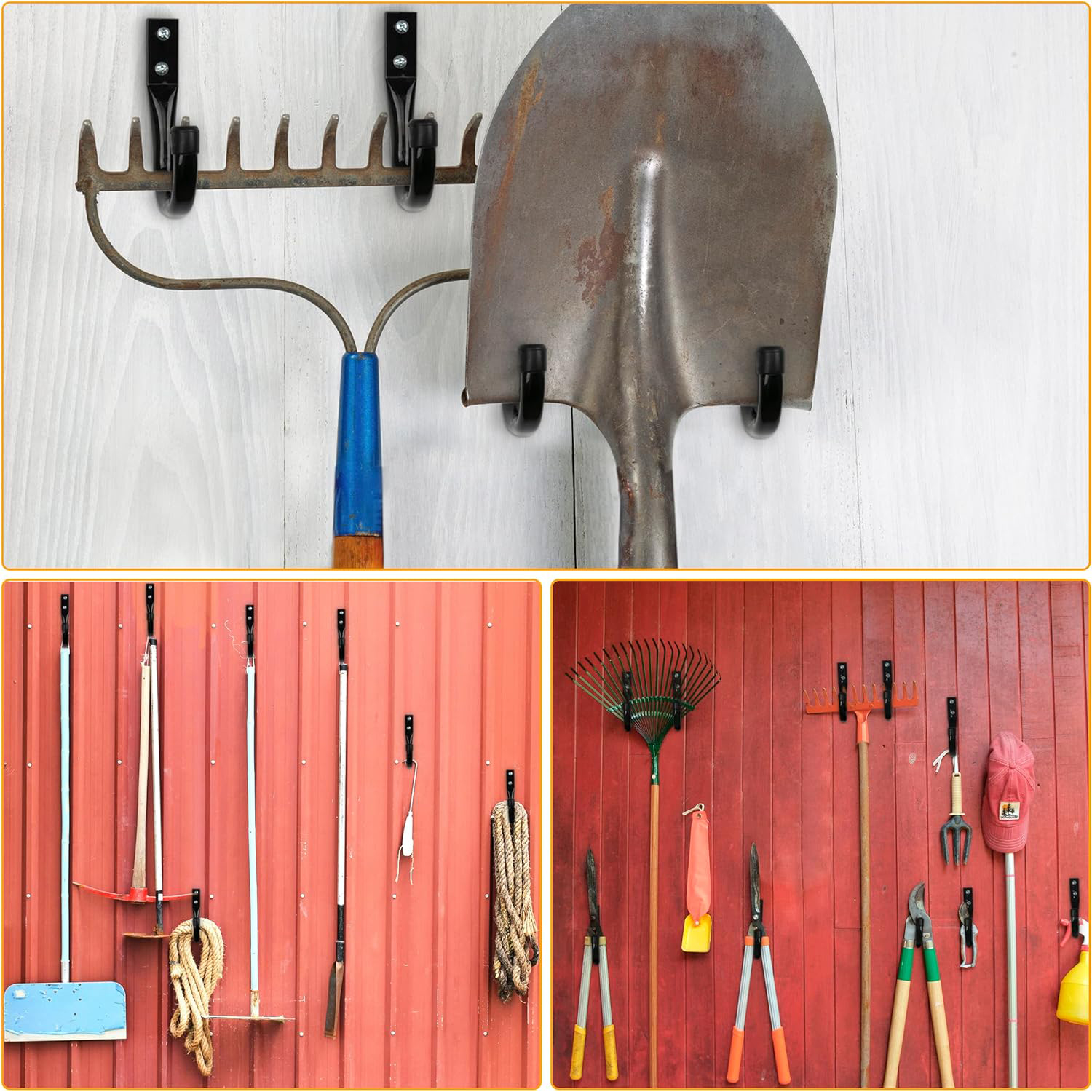 Pack of 6 Heavy-Duty Garage Hooks for Hanging, Large Garage Storage Hooks for Extension Cord Tool Cable, Black Wall-Mounted J Practical Hooks with Wall Anchors and Screws