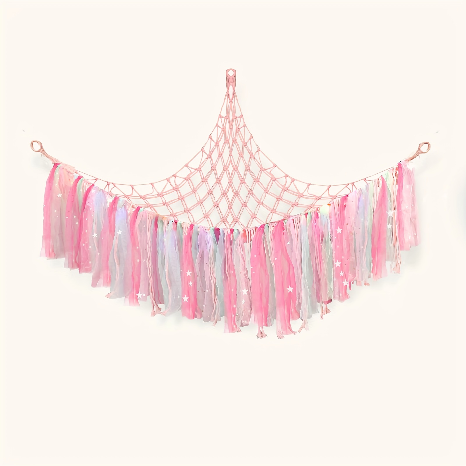 Hamac avec glands, filet de rangement pour animaux en peluche, support et jouet en peluche, filet suspendu d'angle doux fait à la main, support de jouet: Rose