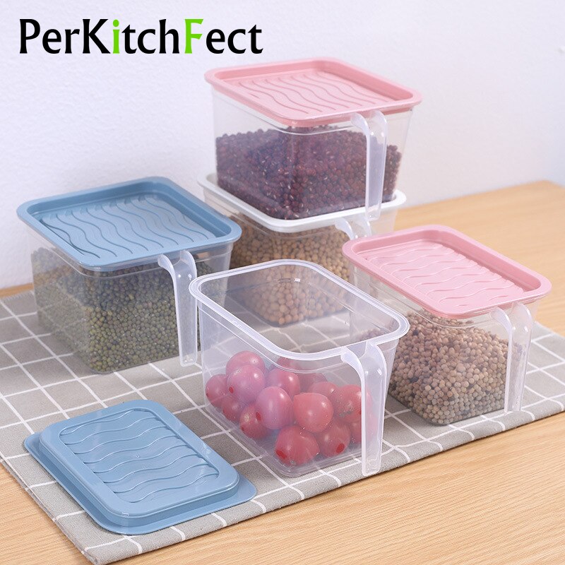 Kitchen Food Container Transparent Storage Box With Handle Refrigerator Drawer Organizer Plastic Fridge Storage Bin Containers