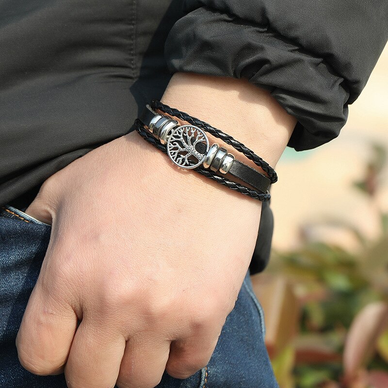 Multilayer Bracelet Men Casual Braided Leather Bracelet For Women Charm Life Tree Bracelet Punk Rock Men Jewelry