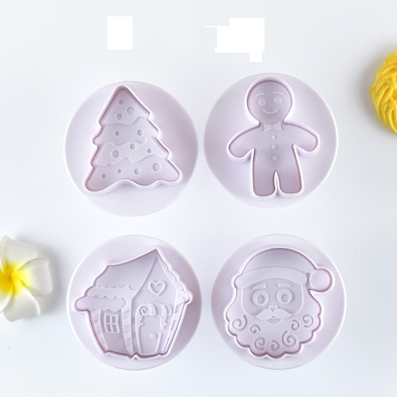 4 stuks kerst 3d koekjes taart zuiger uitsteker bakvorm koekjes stempel biscuit diy mal fondant taart decoratie gereedschap