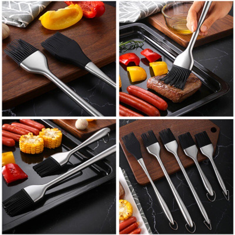BBQ Tongs Basting Brush Set Silicone Oil Brush Kitchen BBQ Grill Food Meat Tongs Barbecue Tongs Oil Sauce Brush BBQ Tools