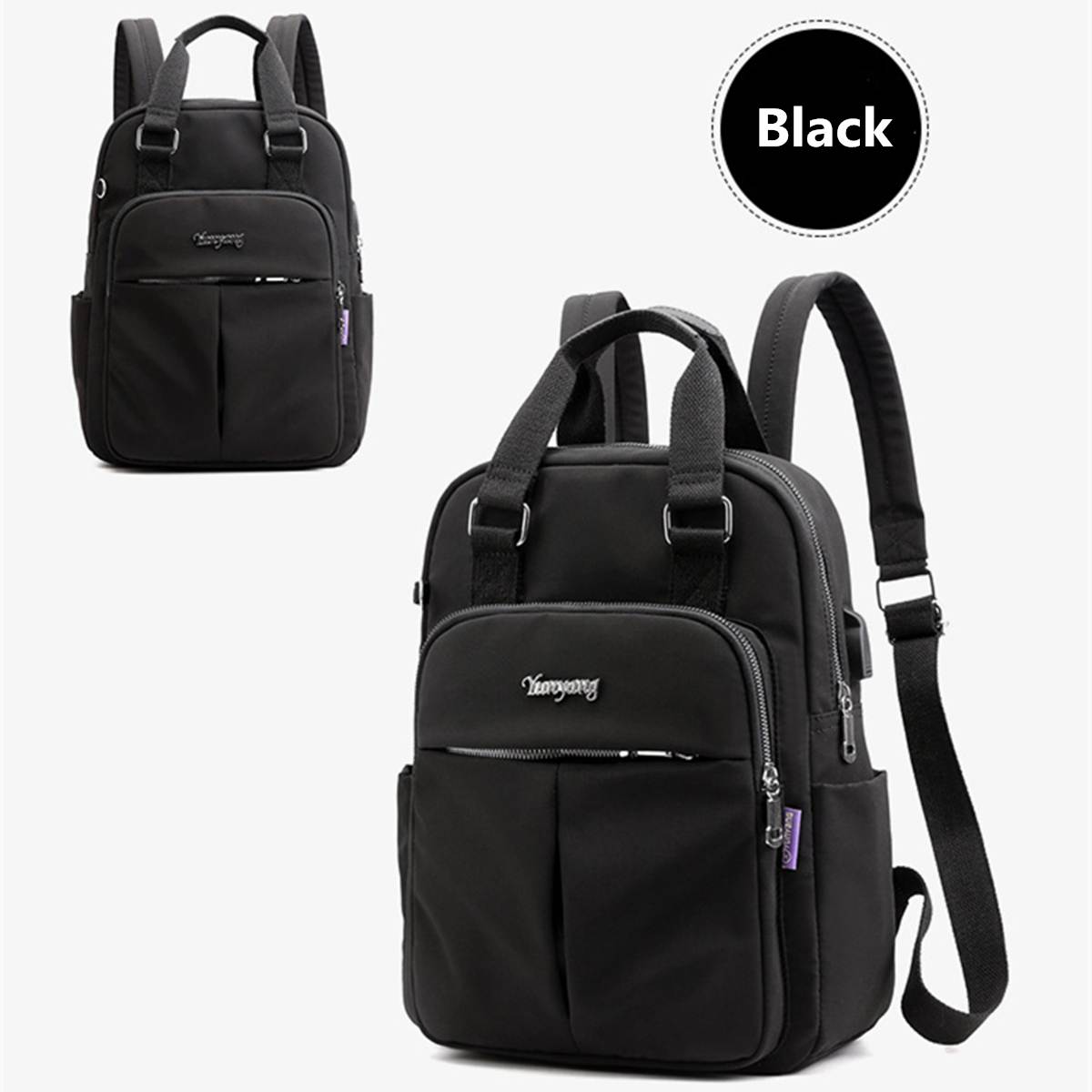 Neue Frauen Nylon Schule Rucksäcke Anti Theft USB Ladung Rucksack Wasserdichte Bagpack Schule Taschen Für Teenager Mädchen Reisetasche Neue: black