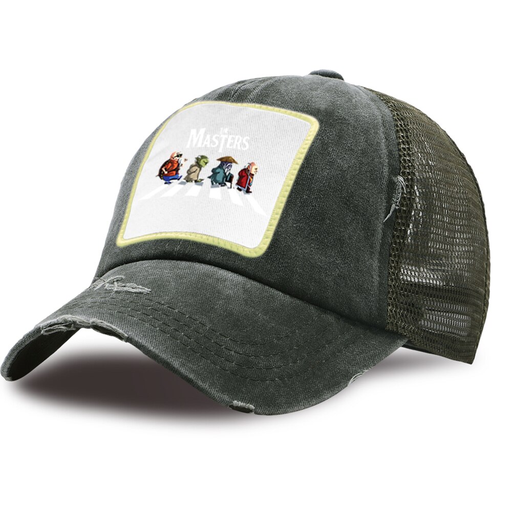 Kvinder bomuld justerbare anime hatte mestrene på vej mesh baseball kasketter mænd snapback hat unisex sommer hip hop far hat: Mørkegrøn 6