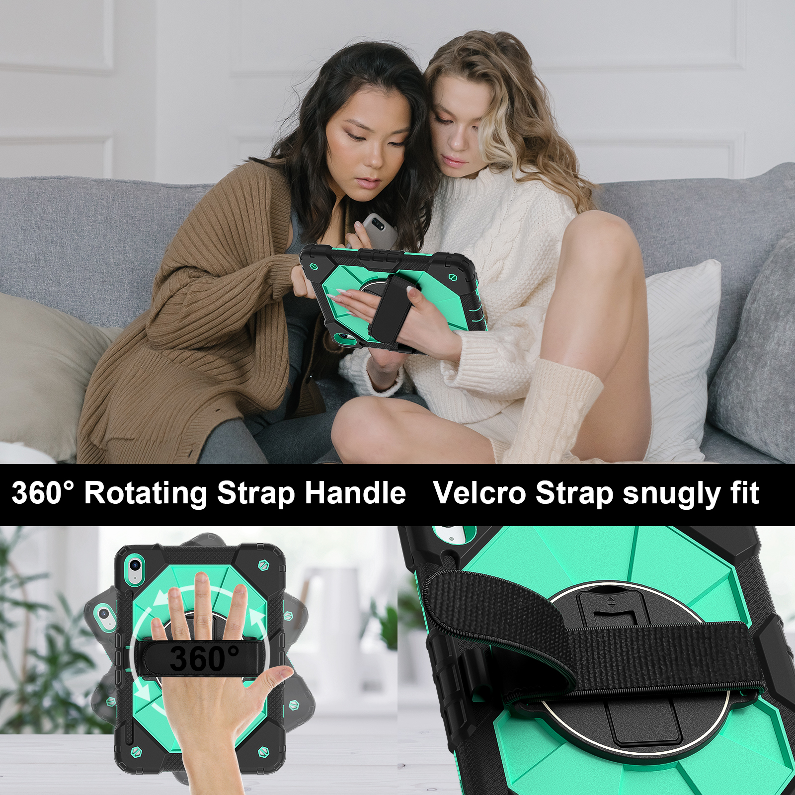 360 draaibare hoes universeel voor iPad 2025 (A16) 11 inch 11e 10.9 2022 10e generatie 3-lagen hybride hoes met handschouderriem