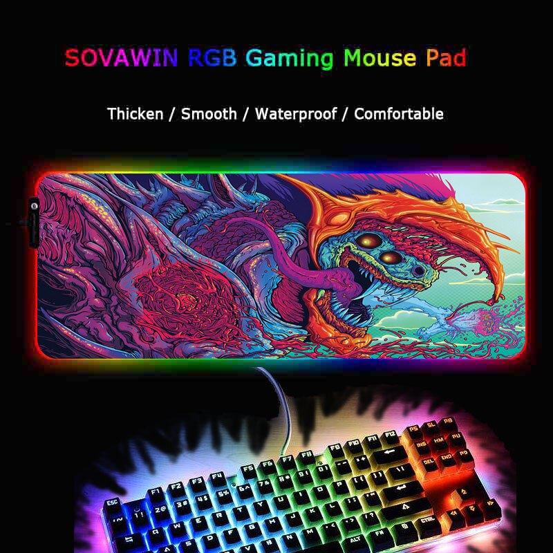 XGZBig-alfombrilla grande RGB para Gaming alfombrilla de ratón para Gamer XL, Cs Go Hyper, Beast, PC, ordenador, retroiluminación Led XXL, teclado, alfombrilla de escritorio