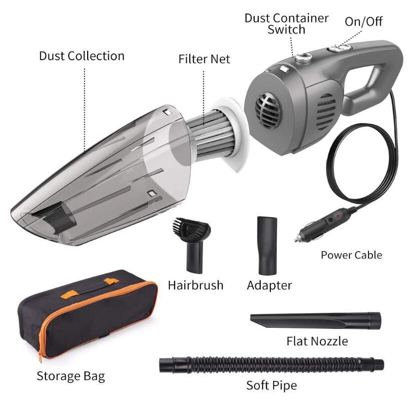 Car 12v 120w 7000pa Wired Dry and wet Handheld Vacuum Cleaner Cigarette Lighter Powerful Suction Vacuum Cleaner