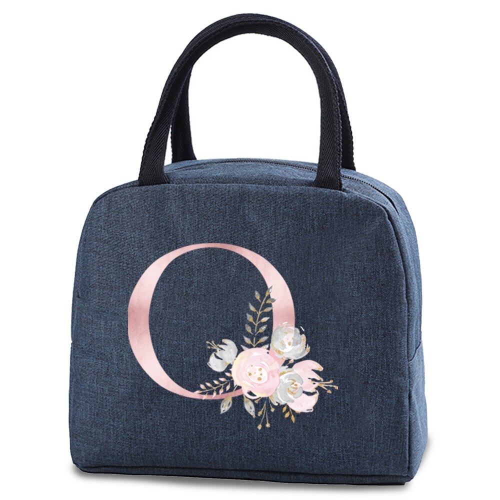 Saco térmico isolado almoço alimentos armazenamento sacos refrigerados zip piquenique tote carta rosa flor impressão fonte a b c d e bolsa: Laranja