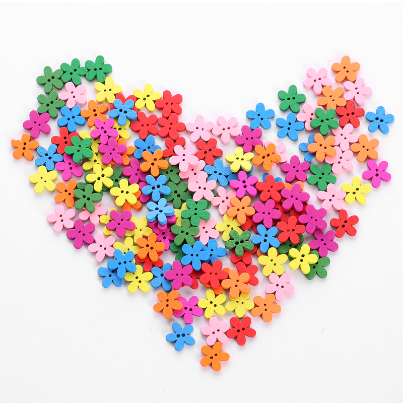 100 Sunflower Plum Buttons 15 Mm 2 Hole Wooden Decorative Sewing Buttons Suitable For Sewing Scrapbook Crafts DLY Decoration