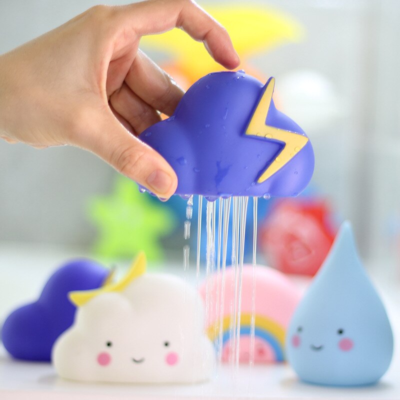 4pcs/lot Flexible Glue Meteorological Toy Clouds/Water Drops/Thunder/Rainbow Toys Children Baby Toys Bathing Water Rain Souptoys
