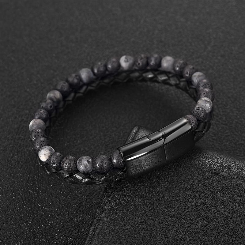 Jiayiqi leren armband, natuursteen kralen armbanden voor heren, roestvrij staal magnetische sluitingen bangle heren sieraden