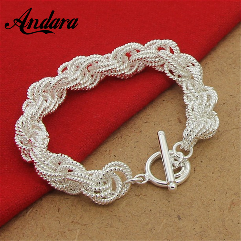 Silver 925 Jewelry Link Chain Bracelets &amp; Bangles For Women Charm Jewelry Y137