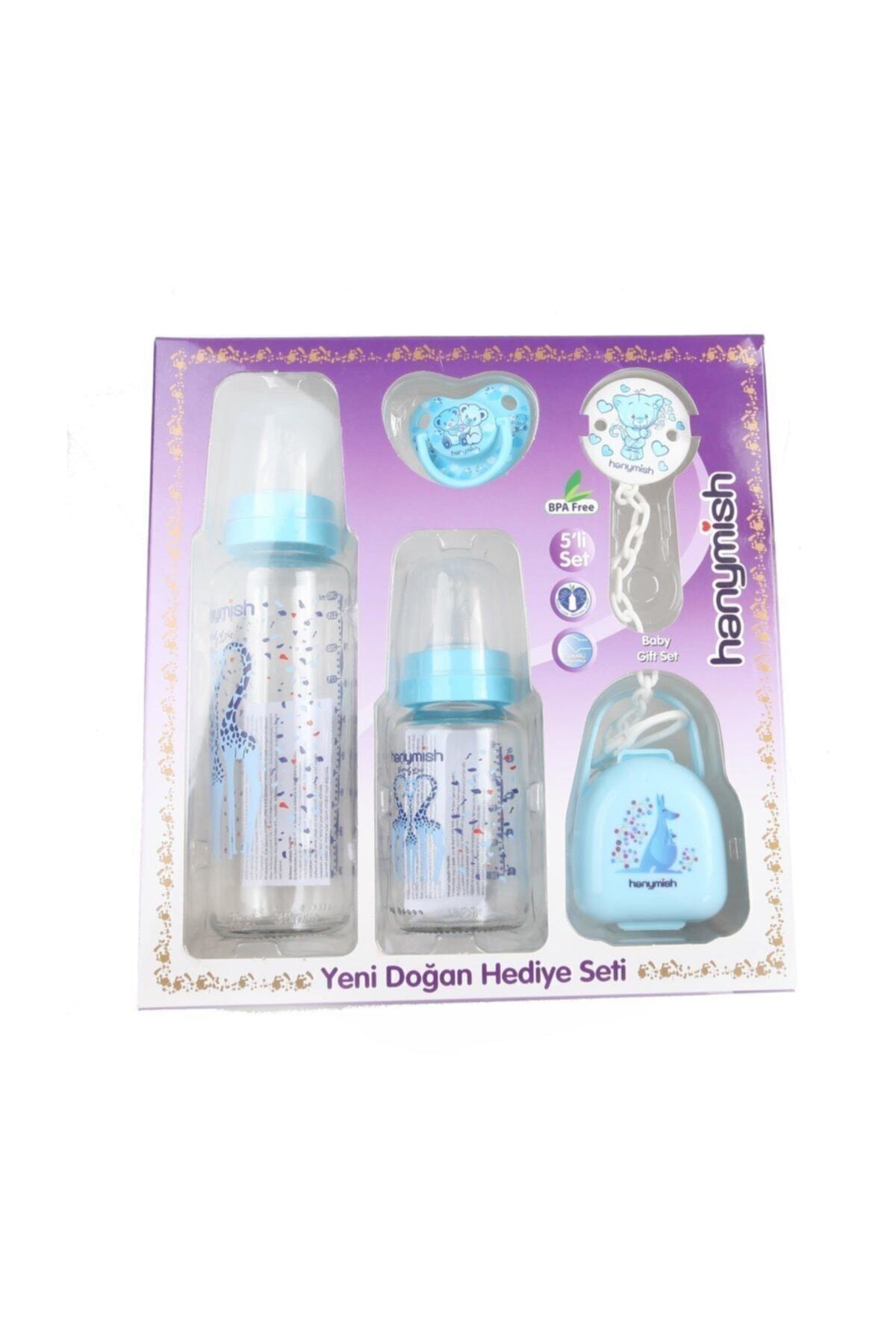 Blau 5'li Glas Baby Flasche Nippel einstellen einstellen Baby Ernährung Männlichen Art