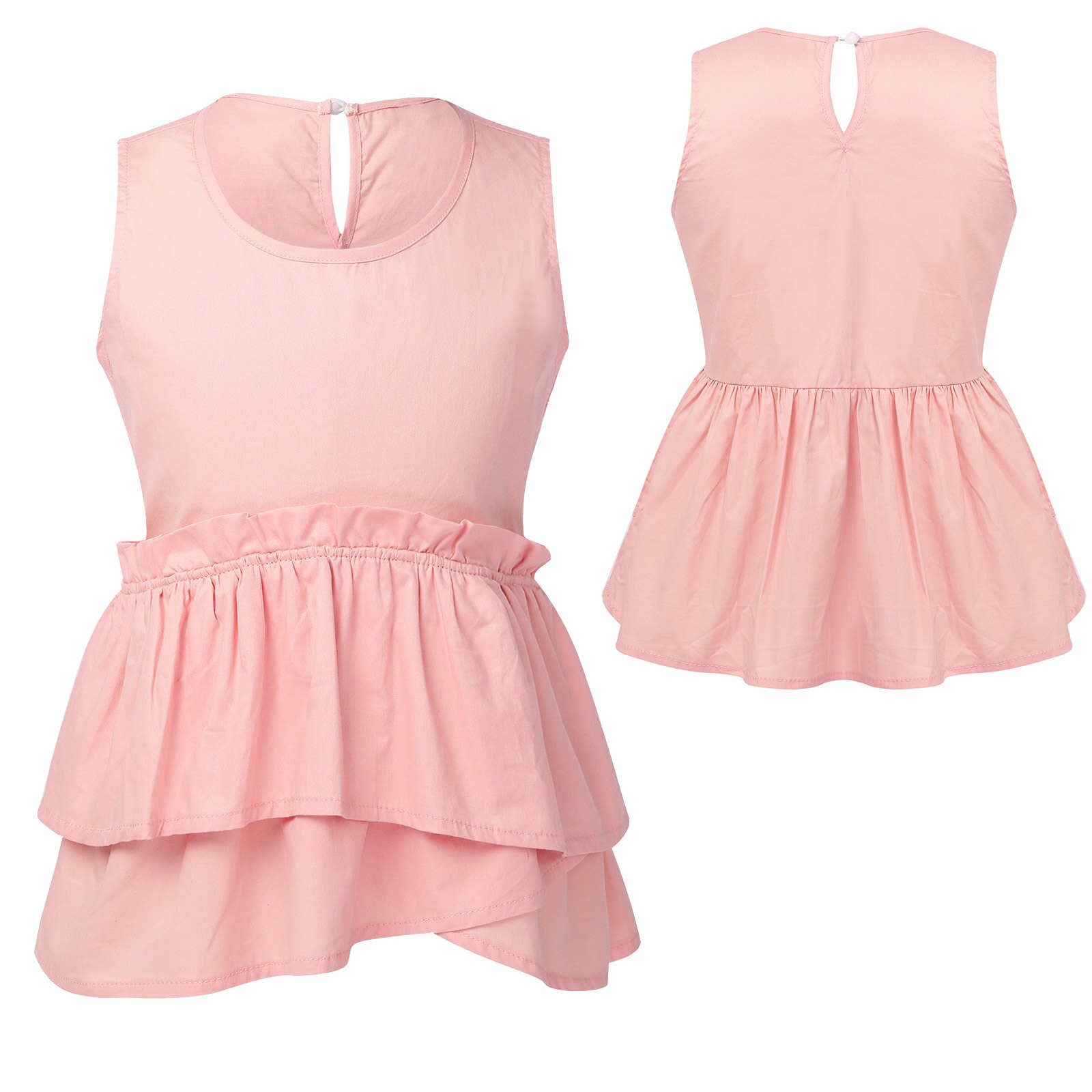 Kids Girls Shirt Casual Cotton Solid Color Sleeveless Tops Teenage School Girls Ruffle Blouse Summer Shirts Children Clothing: Pink / 12
