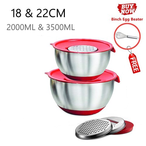 Stainless Steel Ingredients Standby Bowls Mixing Bowl Non-Slip DIY Cake Bread Salad Mixer Food Container With Grater/Egg Beater