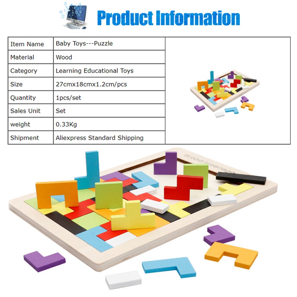 Enfants jouets éducatifs en bois Tetris jeu coulissant Puzzle jouet bois Puzzle jouets astucieux conseil jouets Tetris correspondant jouet d'éclairage