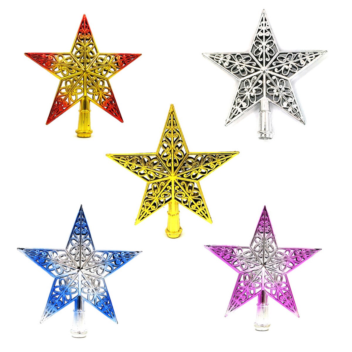 Kerstboom Top Sparkling Star Hollow-Out Opknoping Thuis Plastic Decor Festival Ornament Xmas