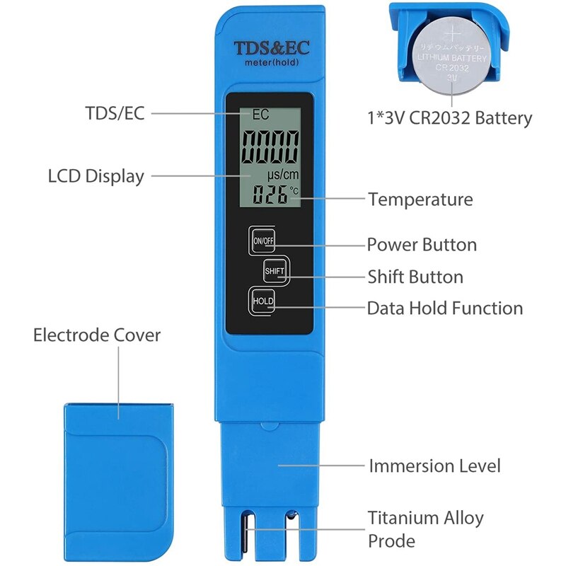 TDS EC Meter Temperature Tester Pen 3 in 1 Function Conductivity Water Measurement Tool TDS EC Tester 0-9990 Ppm 15%