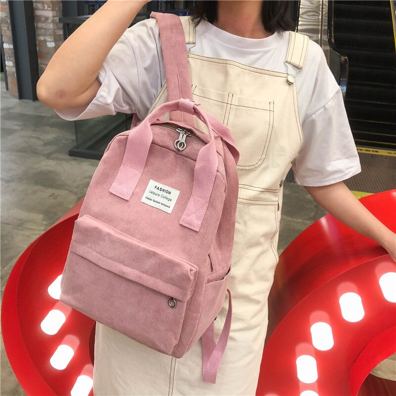 Vrouwen Rugzak Outdoor Toevallige Reistas Leuke Portemonnee Kleine Schattige Corduroy Effen Rits Hieronder 20 Liter Zwarte Mini Rugzak