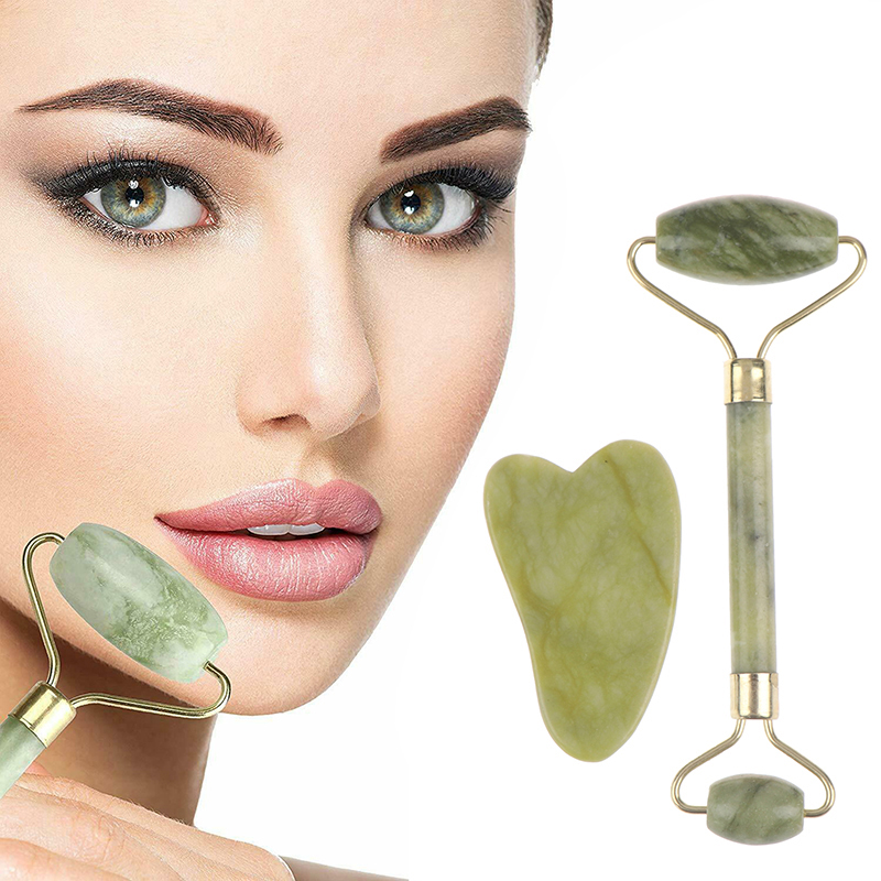 Rolo de jade rosa natural massagem facial gua sha placa massageador de jade corpo facial raspagem de olhos acupuntura face lift