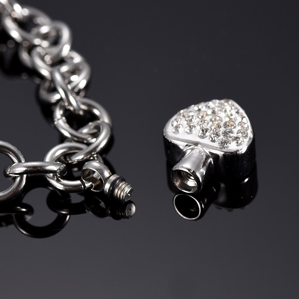 Ijb 5105 kleine kristallen hart urn bedel armband voor vrouwen roestvrij staal o-vormige ketting crematie armband ashouder