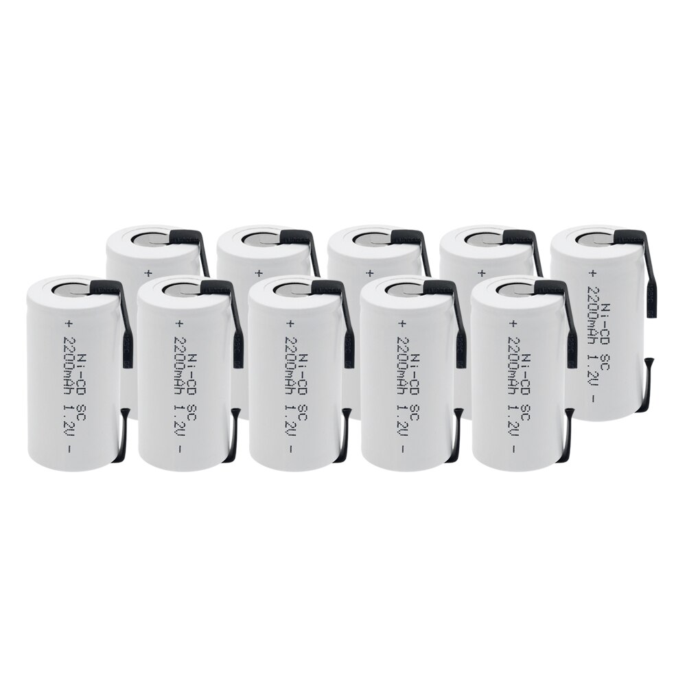 1-10Pcs 22*42mm Sub C SC Rechargeable Battery 1.2V 2200mAh NI-CD Batteries Cell With Welding Tabs For Electronic Tools: 10 Pieces