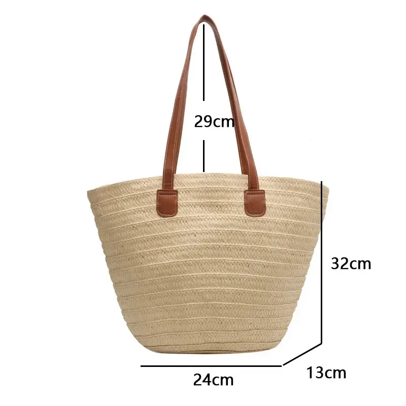 Bolso de mano de cesta trenzada para mujer, bolso de hombro portátil de paja grande, monederos de en la playa, bolso de compras femenino