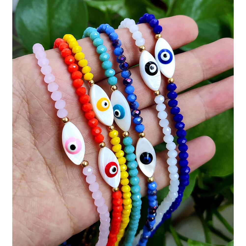 JUST FEEL Evil Eye Beads Chain Necklace For Women Handmade Colorful Beaded Irregular Stone Choker Necklace Trendy Jewelry