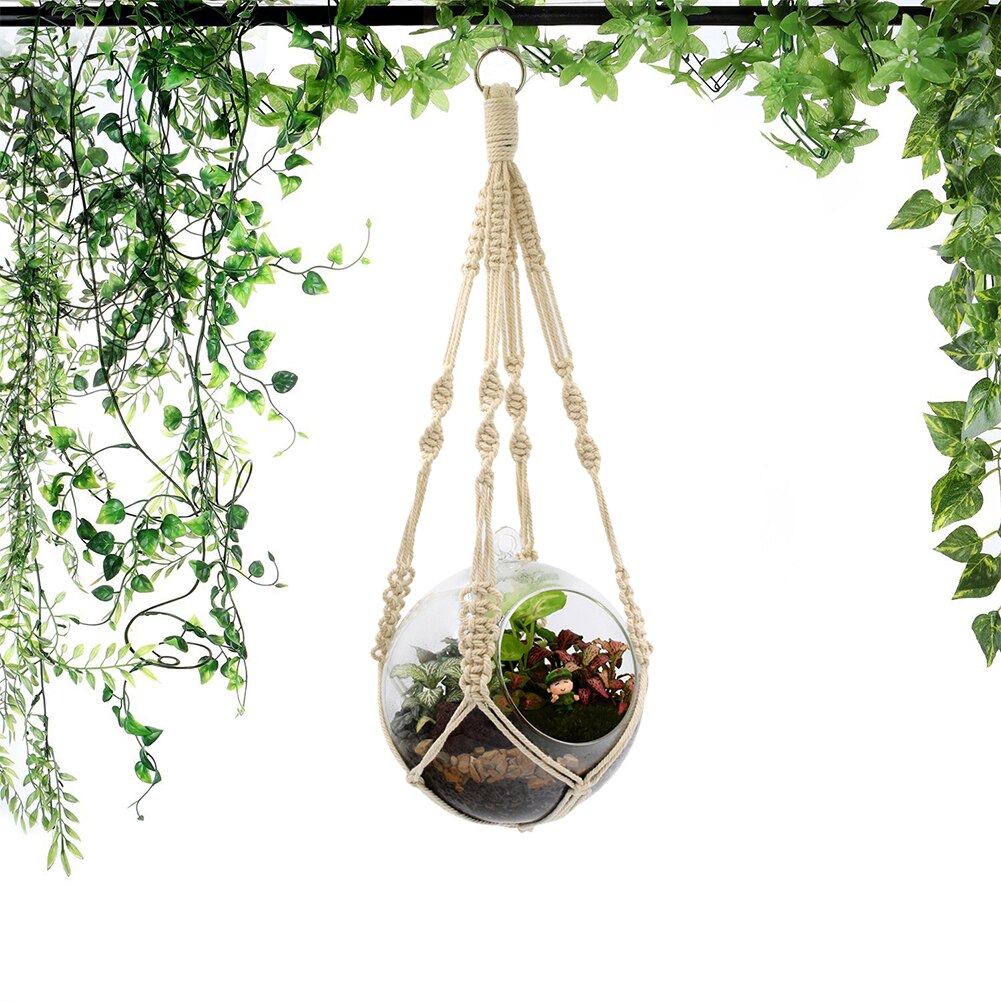 3 stuks geknoopte macramé plantenhangers vintage katoenen linnen bloempot mand heftouw hangmand pot houder tuingereedschap