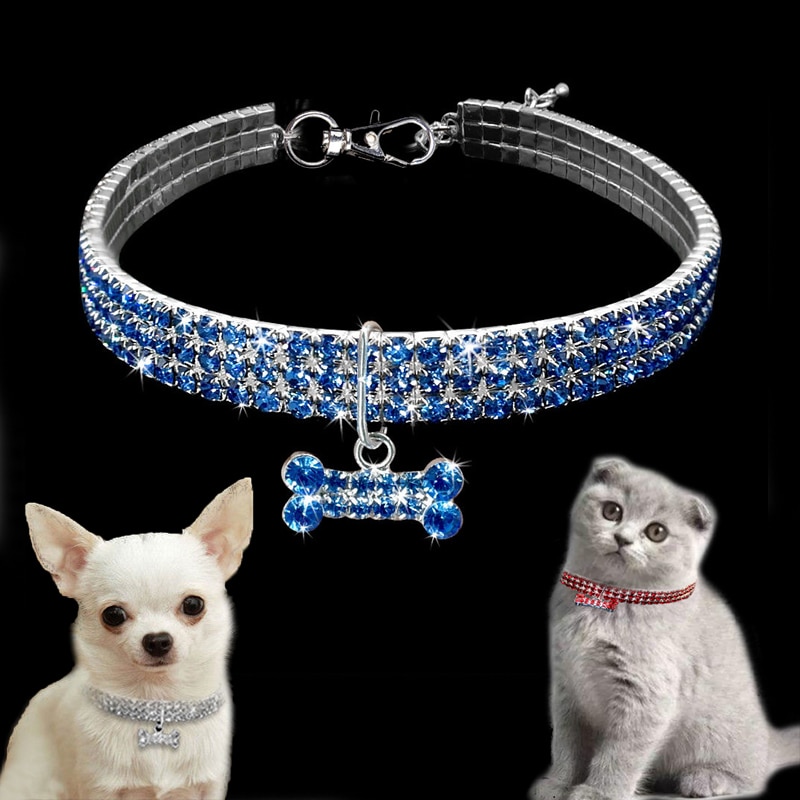 Små kæledyrsbånd til kattehvalpehunde elastisk justerbar halskæde med diamante rhinestone bly tilbehør kattekrave