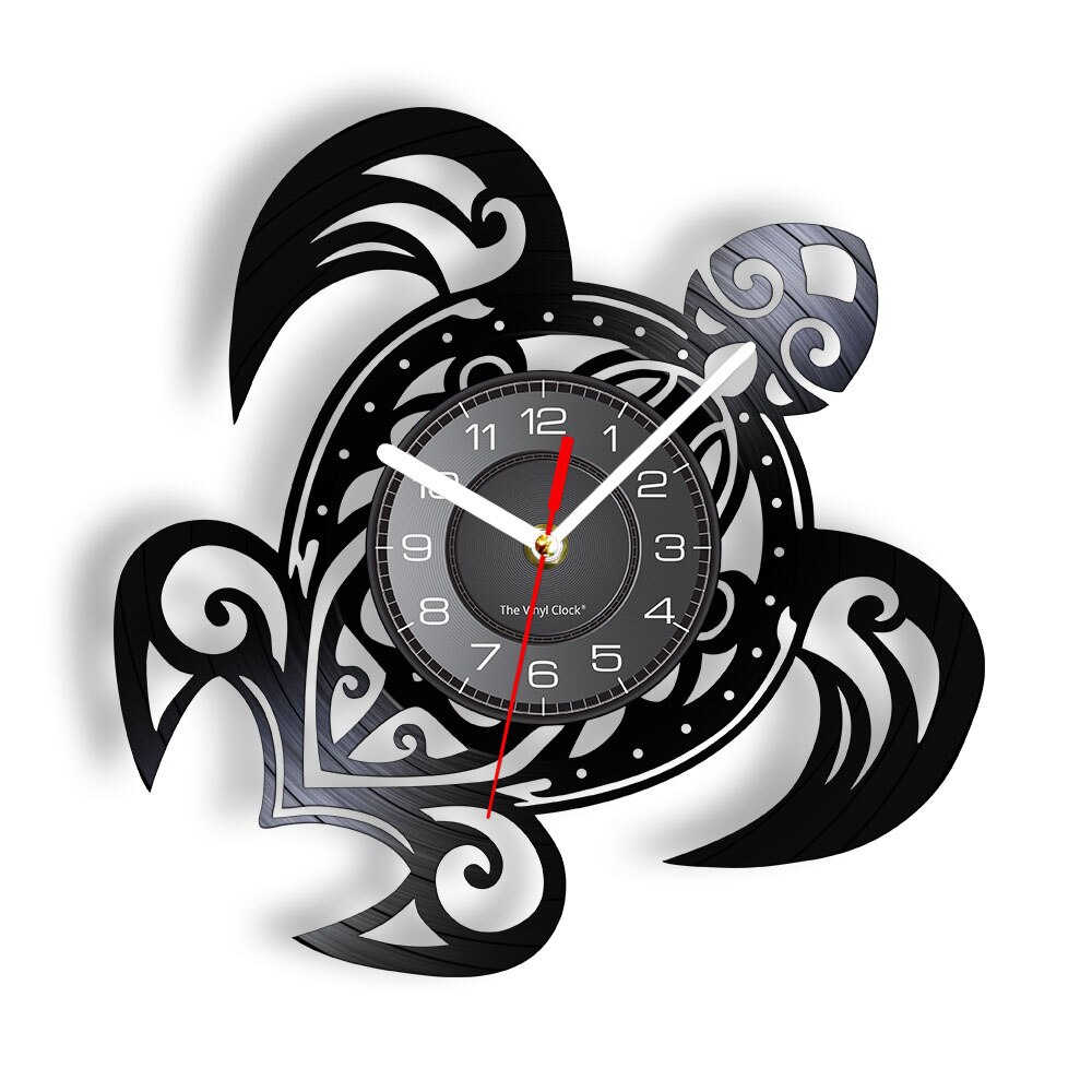Sea Turtle Wall Clock Mechanical Steampunk Turtle Vinyl Record Wall Clock Sea Animal Decorative Clock Vintage Animal Decor: Without LED