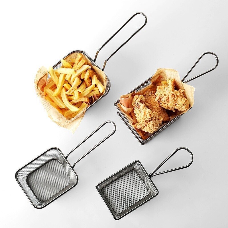 Stainless steel frying basket net French fries basket frying frame square oil control filter frying basket dense frying screen