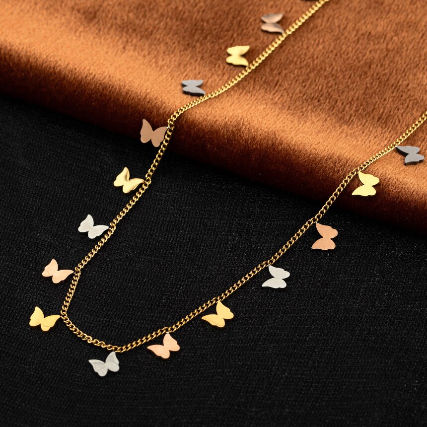 316L Stainless Steel Butterfly Charm Choker Necklace - Geometric Pendant - Trendy Jewelry for Women