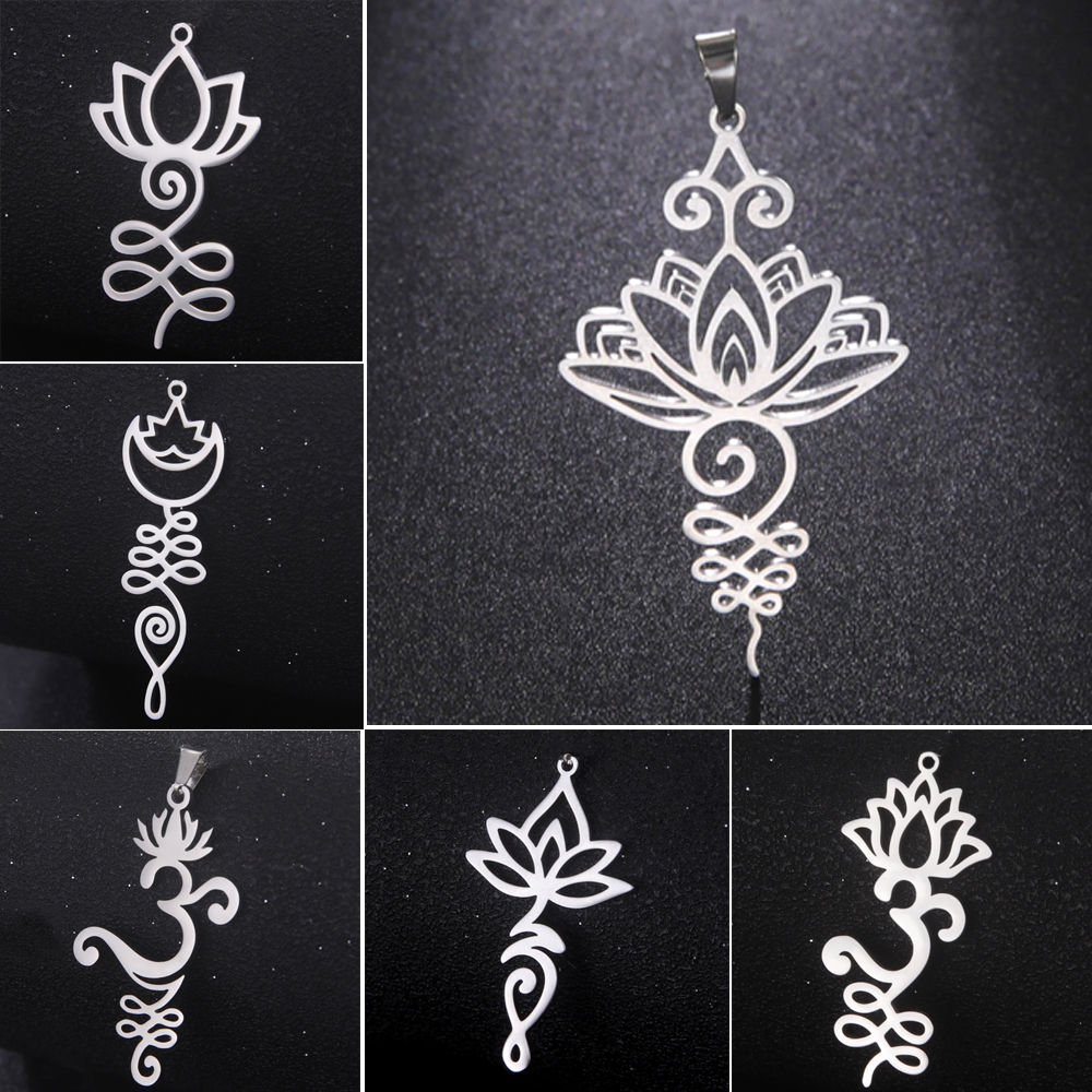 Breloques en forme de fleur de Lotus, en acier inoxydable, amulette religieuse, pendentifs, accessoire pour collier, boucles d'oreilles, bijoux, bricolage,