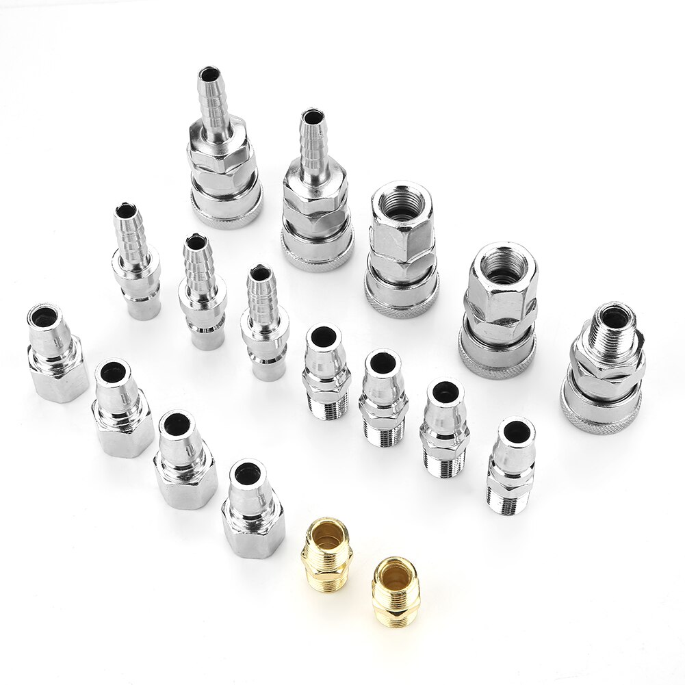 18pcs Line Hose Air Compressor Connector Quick Release Assembly Set 1/4 Inch Pneumatic Iron Parts Quick Connector Tool